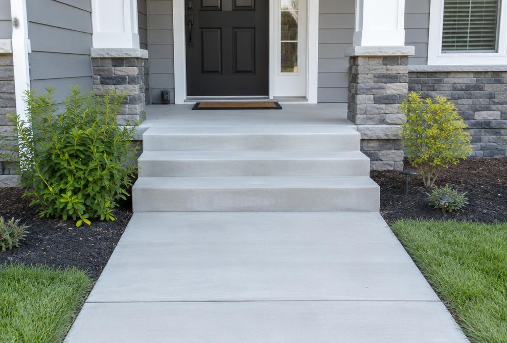 Sample placeholder for new front steps leading to a sidewalk