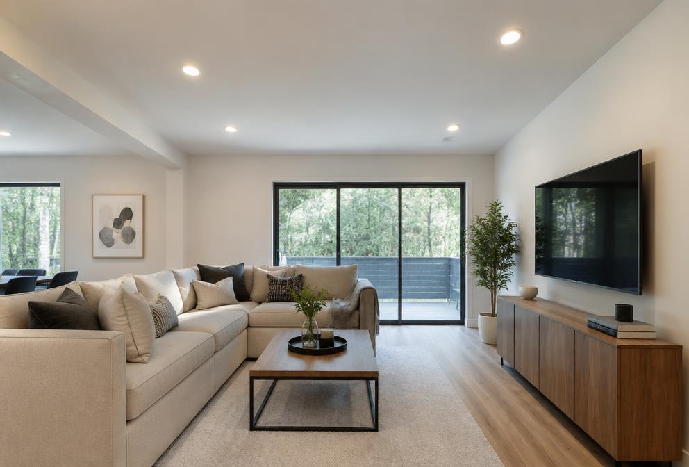 Sample placeholder for a living room with recessed ceiling lights