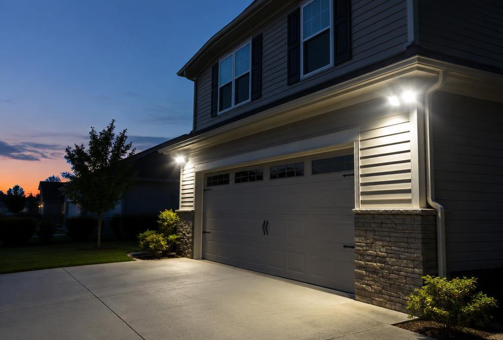 Sample placeholder for exterior security lights on a home at night